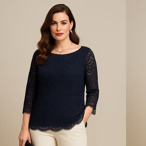 Escada Midnight Blue Lace Top – Size XL